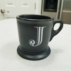 Anthropologie "J" coffee cup mug black with white initial